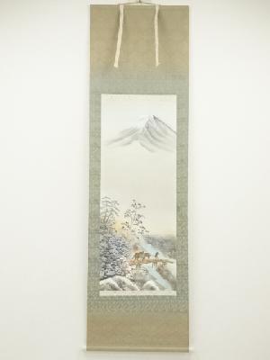 紫雲筆　冬　彩色山水　肉筆絹本掛軸（保護箱）